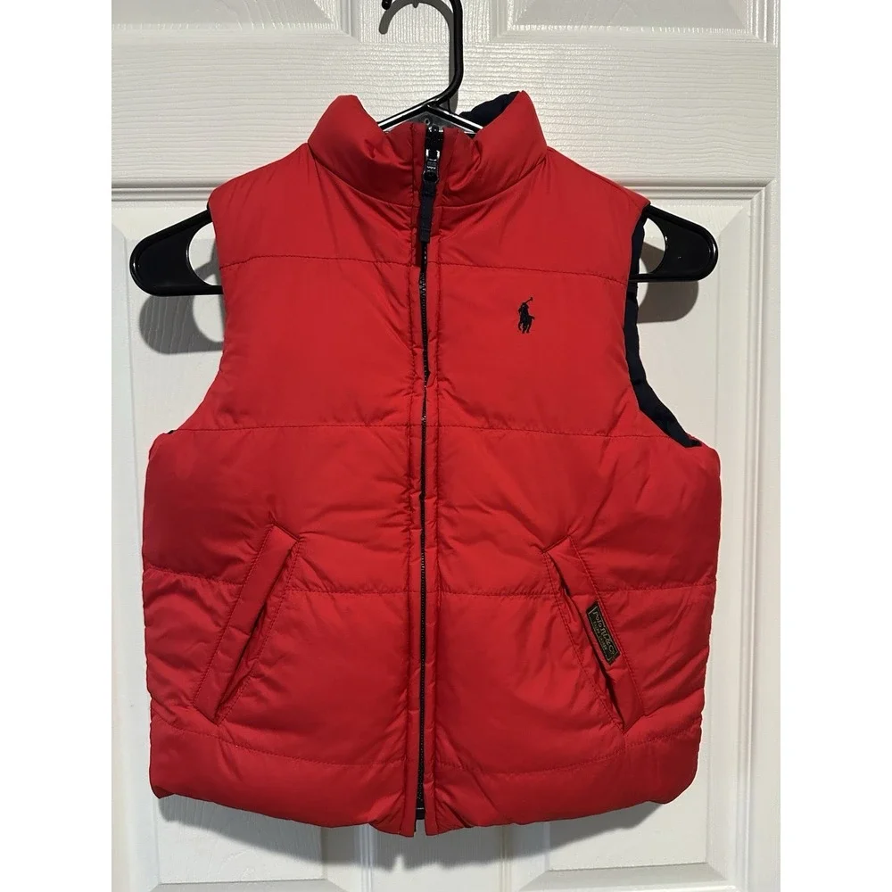 Polo Ralph Lauren Down Puffer Vest Boy's Size 5 Navy‎ Blue & Red Reversible